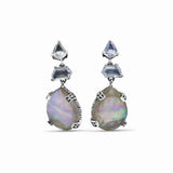 Galactical Moonstone Natural Quartz and Mother of Pearl Drop Earrings in Sterling Silver