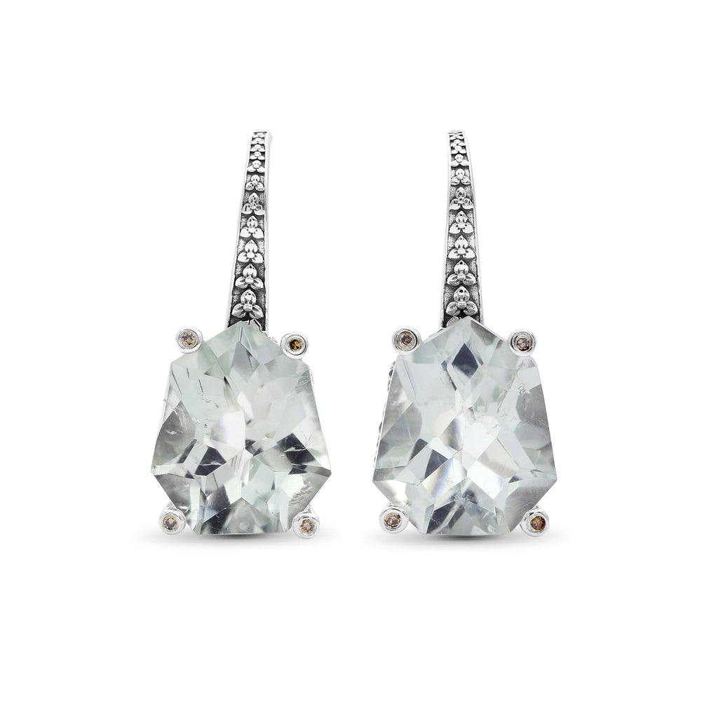 Galactical Green Prasiolite and Champagne Diamond Galactical Earrings in Sterling Silver