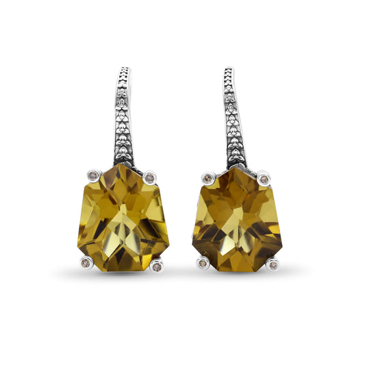 Galactical Champagne Quartz and Champagne Diamond Galactical Earrings in Sterling Silver