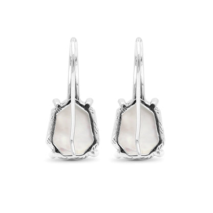 Galactical Crystal Quartz Over White Mop Galactical Earrings in Sterling Silver with Diamonds