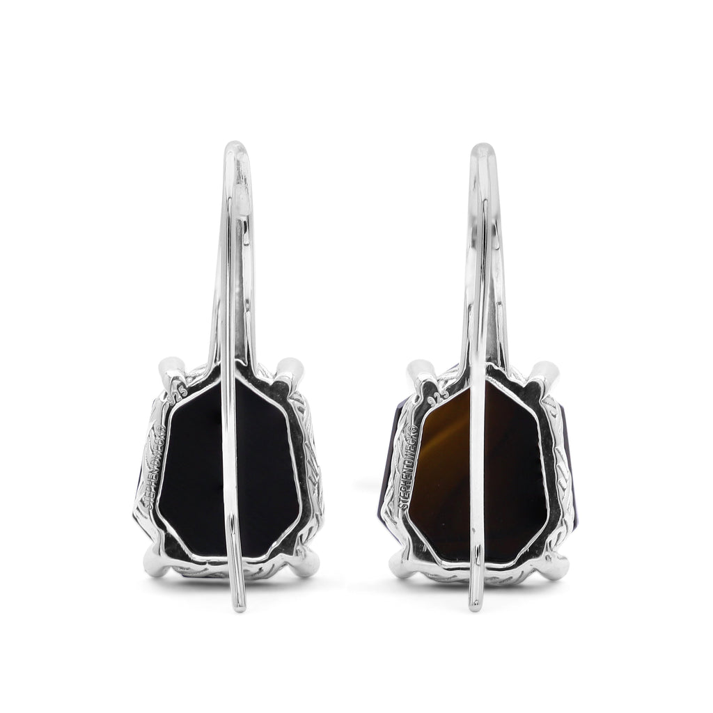 Galactical Faceted Natural Quartz Mother of Pearl Hematite and Champagne Diamond Galactical Earrings in Sterling Silver