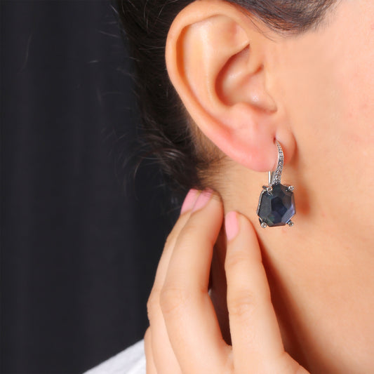 Galactical Faceted Natural Quartz Mother of Pearl Hematite and Champagne Diamond Galactical Earrings in Sterling Silver