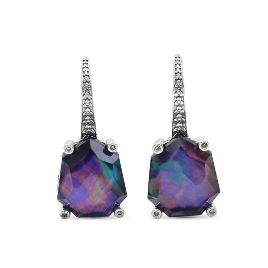Galactical Faceted Natural Quartz Mother of Pearl Hematite and Champagne Diamond Galactical Earrings in Sterling Silver