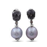 Galactical Black Hair Rutilated Quartz Baroque Pearl and Champagne Diamond Drop Earrings in Sterling Silver
