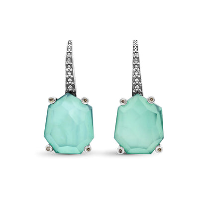 Galactical Faceted Natural Quartz Mother of Pearl Agate and Champagne Diamond Earrings in Sterling Silver