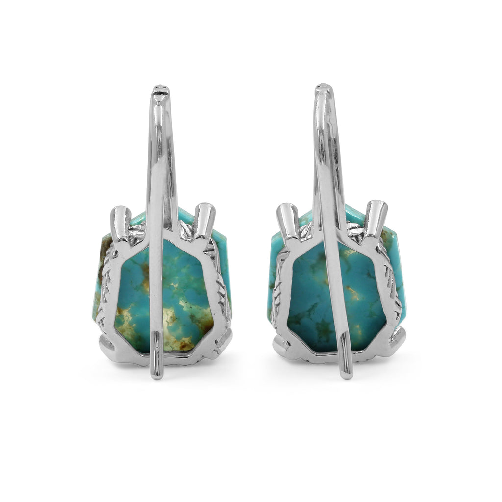 Galactical Faceted Natural Quartz Turquoise and Champagne Diamond Earrings in Sterling Silver