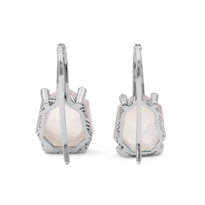 Galactical Faceted Rose Quartz and Mother of Pearl and Champagne Diamond Earrings in Sterling Silver