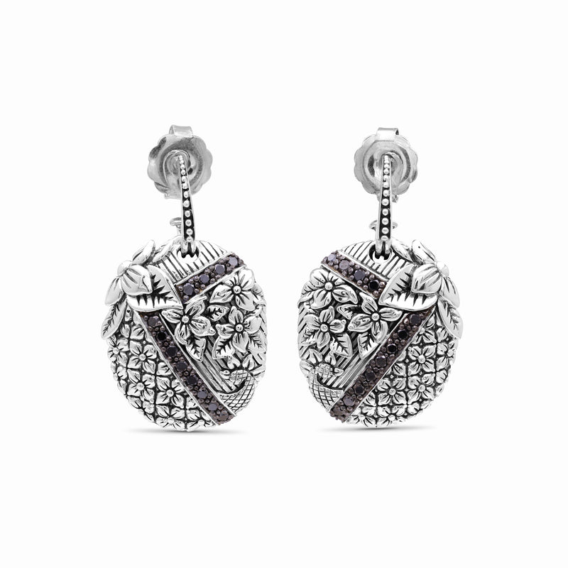 Kyoto Black Diamond 0.50ct Engraved Sterling Silver Earrings