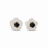 Colorbloom Hand Carved Mother of Pearl Flower Small with Black Spinel Earrings in Sterling Silver