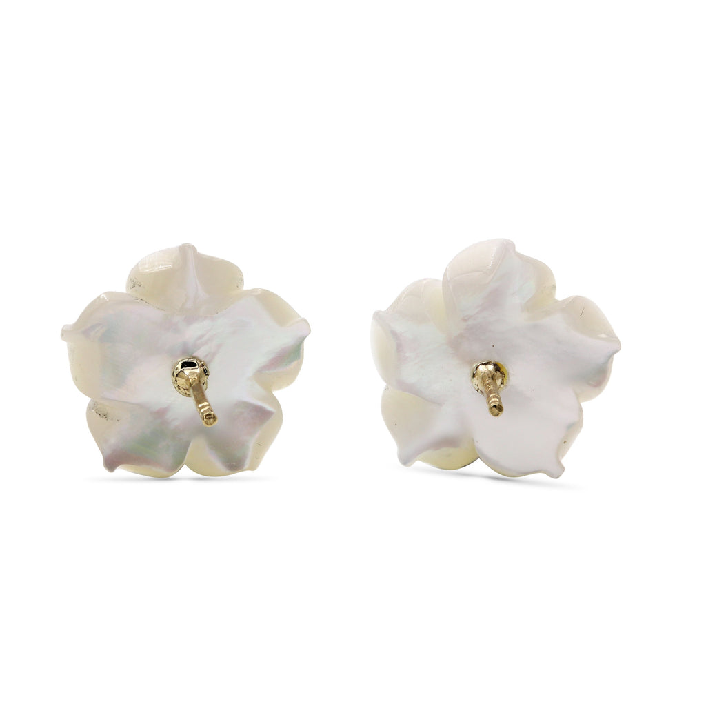 Luxury Hand Carved Mother of Pearl and Diamond Earrings in 18K Gold