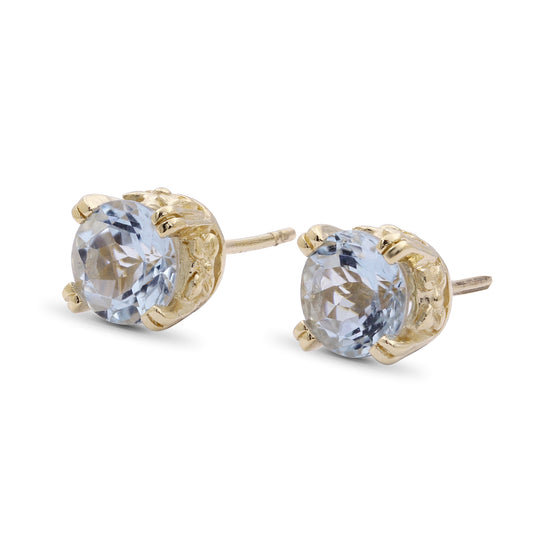Luxury 6MM Aquamarine Earrings in 18K Gold