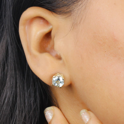 Luxury 6MM Aquamarine Earrings in 18K Gold