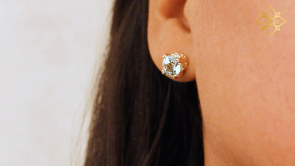 Luxury 6MM Aquamarine Earrings in 18K Gold