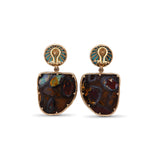 Luxury Turquoise Hand Carved Boulder Opal and Diamond 0.20ct Earrings in 18K Gold