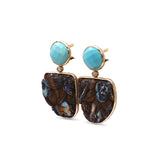 Luxury Turquoise Hand Carved Boulder Opal and Diamond 0.20ct Earrings in 18K Gold