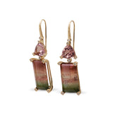 Luxury Pink Tourmaline Bi-Color Tourmaline and Diamond 0.25ct Earrings in 18K Gold