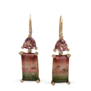 Luxury Pink Tourmaline Bi-Color Tourmaline and Diamond 0.25ct Earrings in 18K Gold