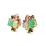 Luxury Colombian Emerald Opal Tourmaline Chrome Diopside and Diamond Earrings in 18K Gold