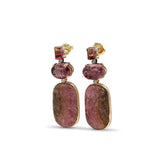 Luxury Hand Carved Watermelon Tourmaline 45ct Pink Tourmaline 23ct and Diamond 0.25ct Earring in 18K Gold