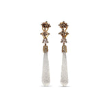 Luxury Morganite Hand Carved Natural Quartz and Diamond 0.60ct Earring in 18K Gold