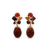 Luxury Hand Carved Amber Fire Opal Garnet Citrine and Diamond Earrings in 18K Gold
