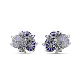 Luxury Tanzanite Hand Carved Chalcedony and Diamond 0.25ct Earrings in 18K Gold