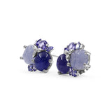 Luxury Tanzanite Hand Carved Chalcedony and Diamond 0.25ct Earrings in 18K Gold