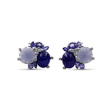 Luxury Tanzanite Hand Carved Chalcedony and Diamond 0.25ct Earrings in 18K Gold