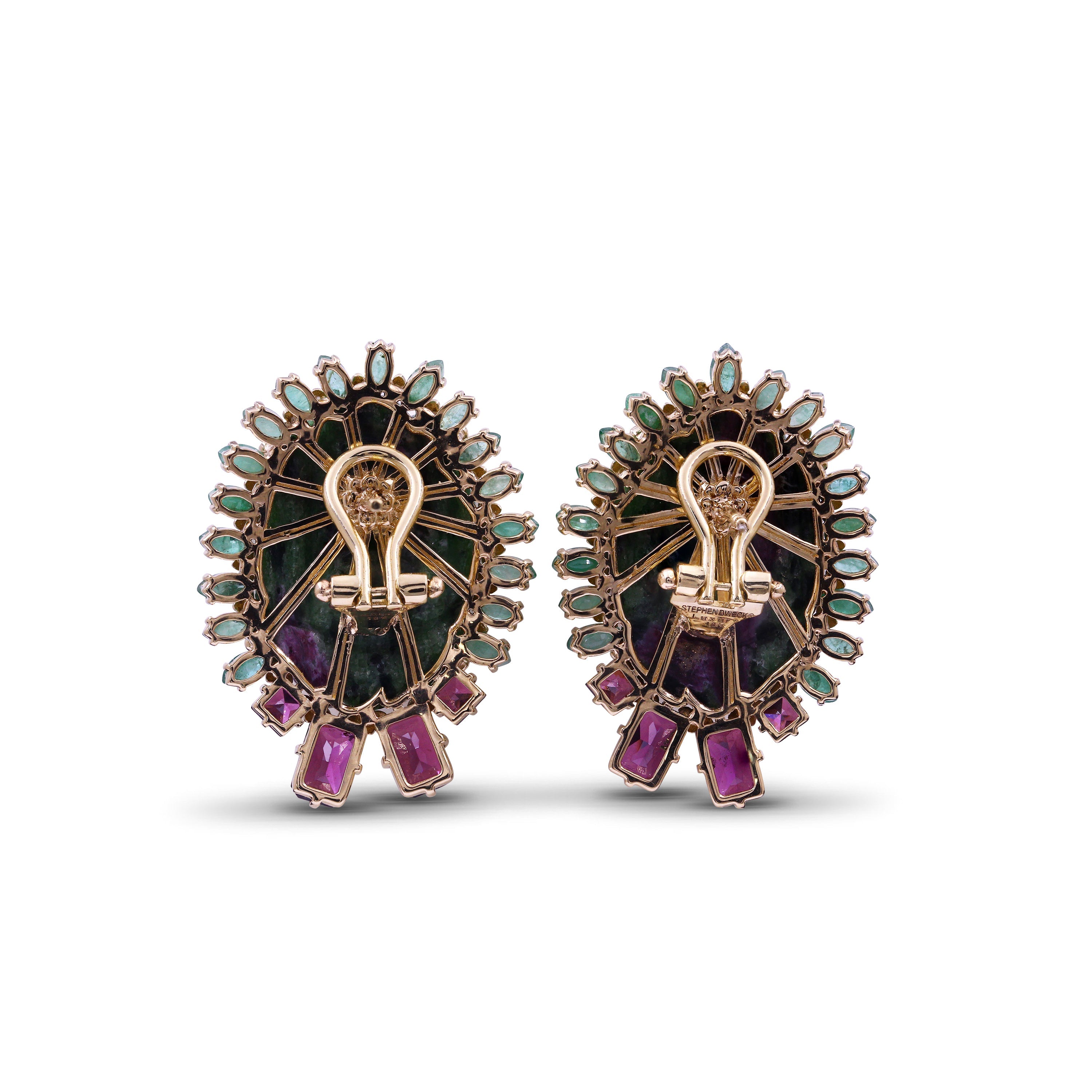 Luxury Hand Carved Ruby Zoisite 68ct Emerald 4.3ct and Rhodolite