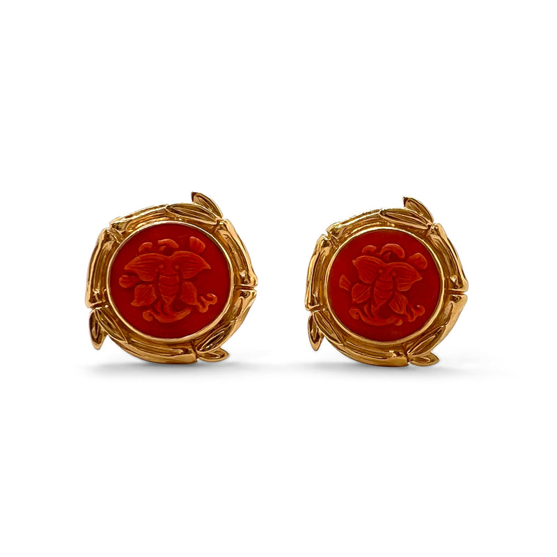 Luxury Hand Carved Coral Earrings in 18K Gold