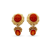 Luxury Hand Carved Coral And Fire Opal Earrings in 18K Gold