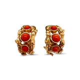 Luxury Coral Cabochon Hoop Earrings in 18K Gold