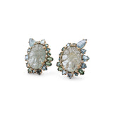 Luxury Hand Carved Tourmaline 18.3ct Aquamarine 4.9ct Green Tourmaline 2.2ct and Diamond 0.3ct Earring in 18K Gold