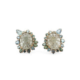 Luxury Hand Carved Tourmaline 18.3ct Aquamarine 4.9ct Green Tourmaline 2.2ct and Diamond 0.3ct Earring in 18K Gold