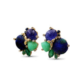 Luxury Azurite Malachite 16.25ct Tanzanite 16ct Emerald 2.3ct Chrysoprase 8.1ct Blue Sapphire 0.65ct and Diamond 0.30ct Earring in 18K Gold