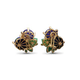 Luxury Azurite Malachite 16.25ct Tanzanite 16ct Emerald 2.3ct Chrysoprase 8.1ct Blue Sapphire 0.65ct and Diamond 0.30ct Earring in 18K Gold