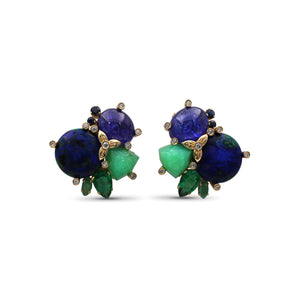 Luxury Azurite Malachite 16.25ct Tanzanite 16ct Emerald 2.3ct Chrysoprase 8.1ct Blue Sapphire 0.65ct and Diamond 0.30ct Earring in 18K Gold