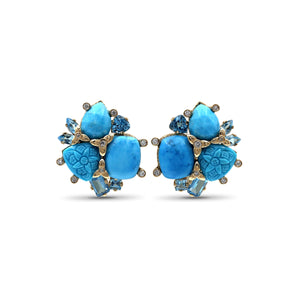 Luxury Turquoise 25ct Blue Topaz 4.1ct and Diamond 0.30ct Earring in 18K Gold