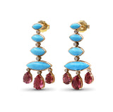 Luxury Turquoise 13ct Pink Tourmaline 10ct and Diamond 0.25ct Earring in 18K Gold