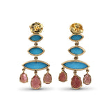 Luxury Turquoise 13ct Pink Tourmaline 10ct and Diamond 0.25ct Earring in 18K Gold