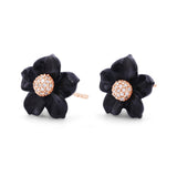 Luxury Hand Carved Black Mother of Pearl and Diamond Earrings in 18K Rose Gold