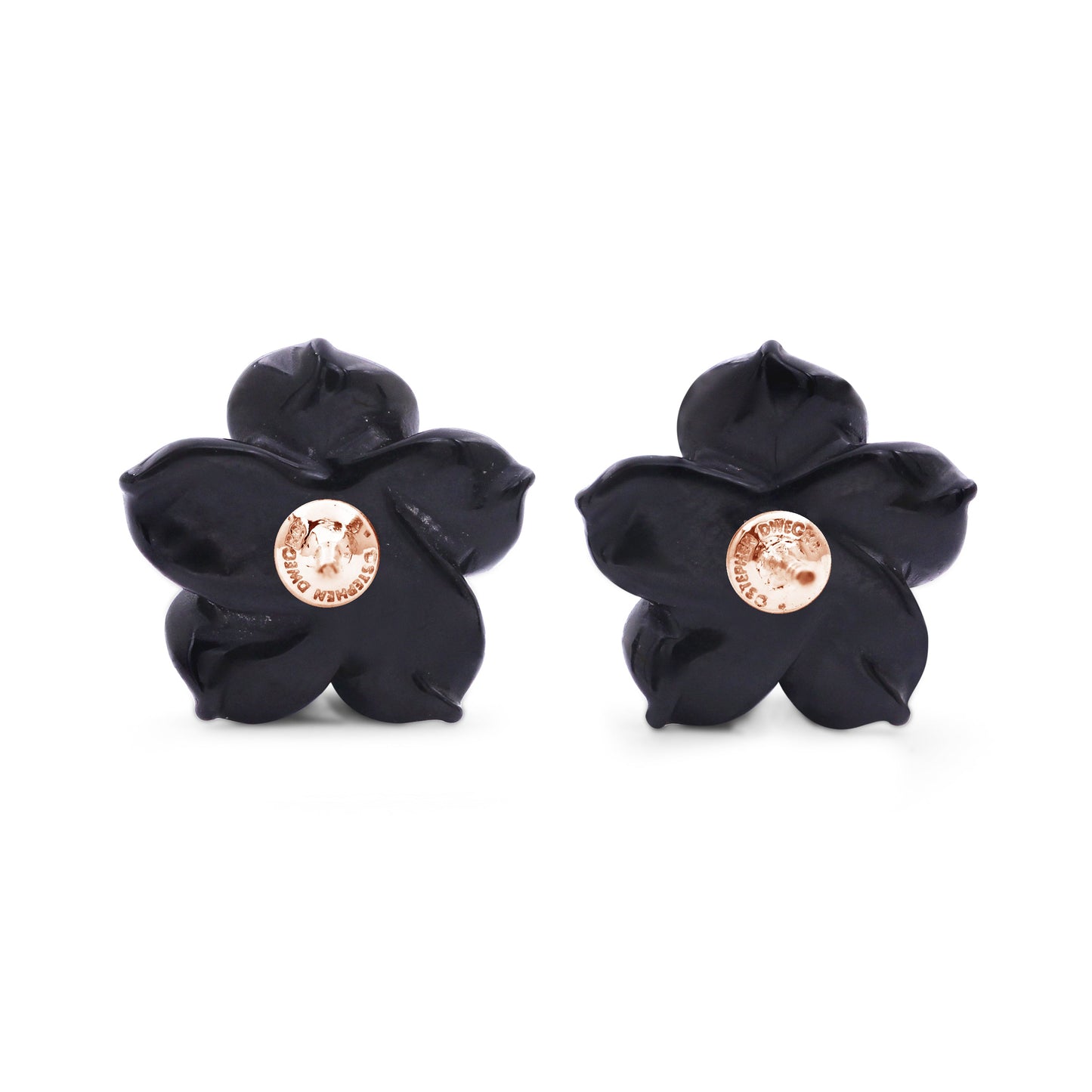 Luxury Hand Carved Black Mother of Pearl and Diamond Earrings in 18K Rose Gold