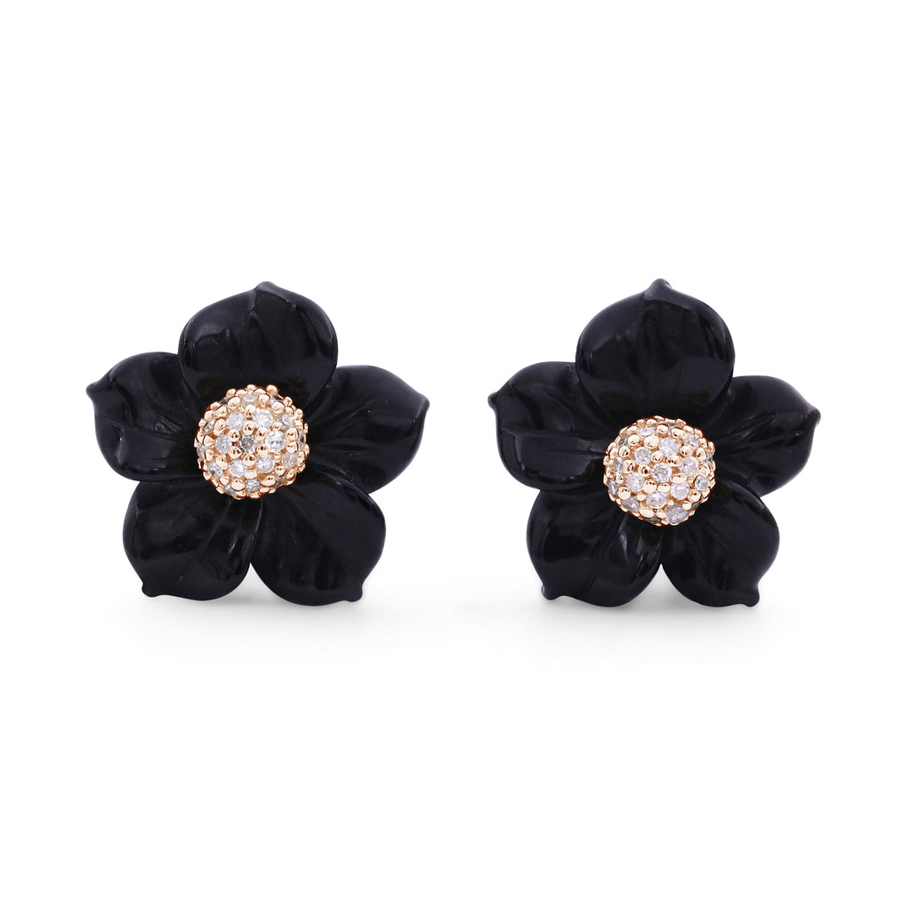 Luxury Hand Carved Black Mother of Pearl and Diamond Earrings in 18K R –  Stephen Dweck Jewelry