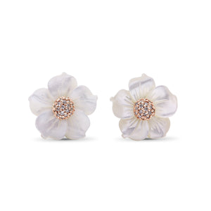Luxury Hand Carved Mother of Pearl and Diamond Earring in 18K Rose Gold