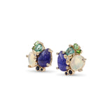 Luxury Tanzanite 15.5ct Emerald 3.1ct Opal 4.4ct Blue Sapphire Tsavorite Chrome Diopside and Diamond 0.20ct Earring in 18K Gold