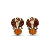 Luxury Hand Carved Coral 18ct Fire Opal 3.8ct and Diamond 0.15ct Earring in 18K Gold