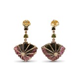 Luxury Hand Carved Watermelon Tourmaline 48ct Green Tourmaline 3.25ct and Diamond 0.25ct Earring in 18K Gold