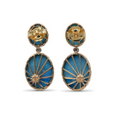 Luxury Hand Carved and Smooth Turquoise 33ct and Diamond 0.12ct Earring in 18K Gold