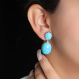 Luxury Hand Carved and Smooth Turquoise 33ct and Diamond 0.12ct Earring in 18K Gold
