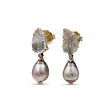 Luxury Carved Tourmaline Southsea Tihitian Pearl and White Diamond Earring in 18k gold